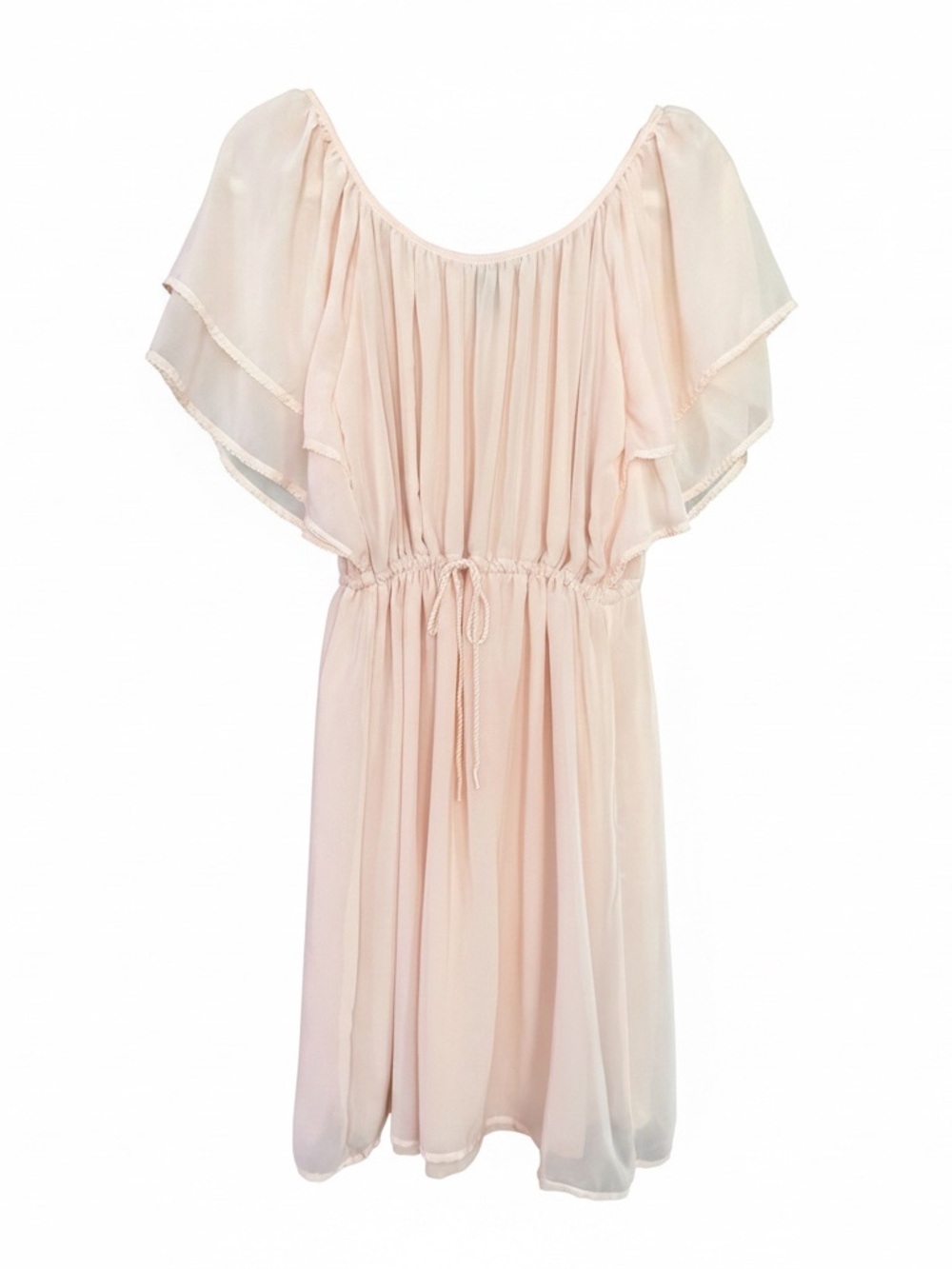 H&M Pale Pink Off-Shoulder Midi Dress with Ruffle Sleeves